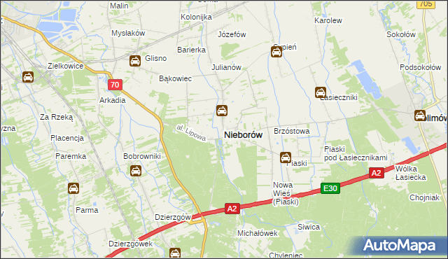 mapa Nieborów powiat łowicki, Nieborów powiat łowicki na mapie Targeo