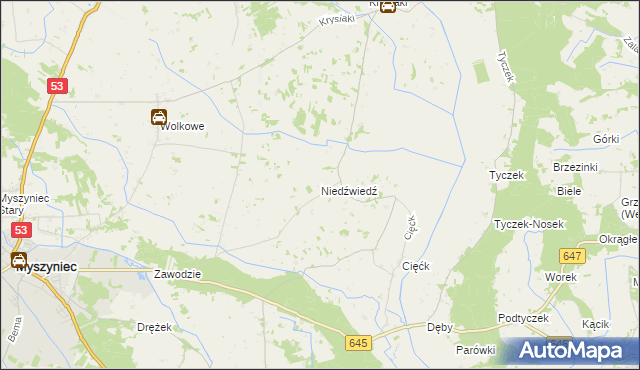 mapa Niedźwiedź gmina Myszyniec, Niedźwiedź gmina Myszyniec na mapie Targeo