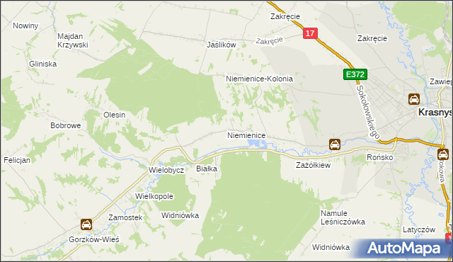 mapa Niemienice gmina Krasnystaw, Niemienice gmina Krasnystaw na mapie Targeo