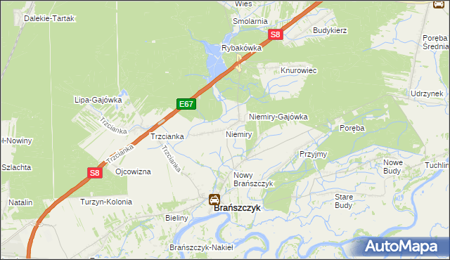 mapa Niemiry gmina Brańszczyk, Niemiry gmina Brańszczyk na mapie Targeo