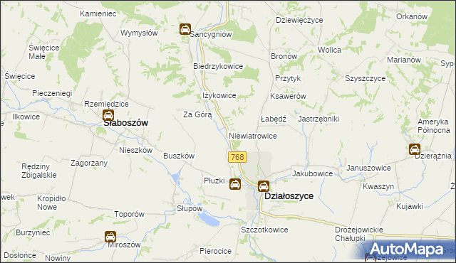 mapa Niewiatrowice, Niewiatrowice na mapie Targeo