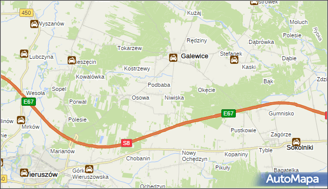 mapa Niwiska gmina Galewice, Niwiska gmina Galewice na mapie Targeo