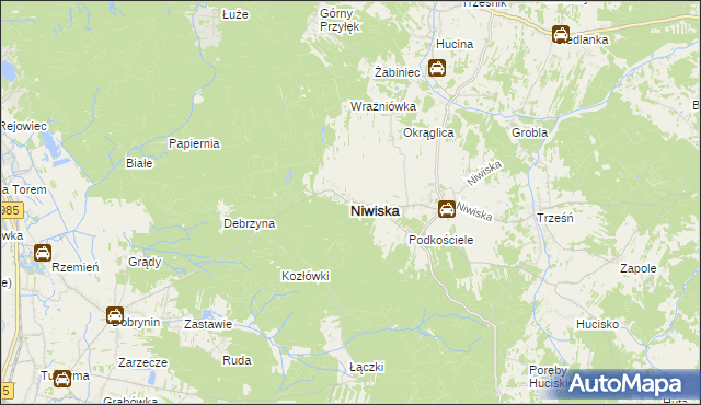 mapa Niwiska powiat kolbuszowski, Niwiska powiat kolbuszowski na mapie Targeo