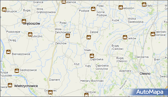 mapa Niwki gmina Olesno, Niwki gmina Olesno na mapie Targeo