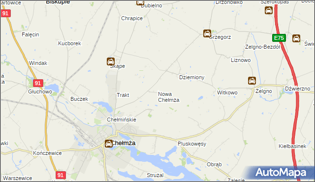 mapa Nowa Chełmża, Nowa Chełmża na mapie Targeo