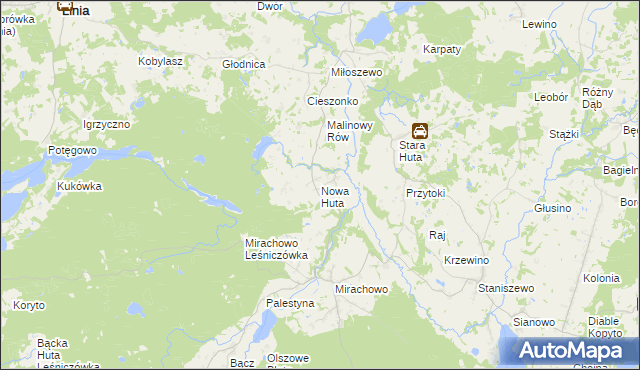 mapa Nowa Huta gmina Kartuzy, Nowa Huta gmina Kartuzy na mapie Targeo