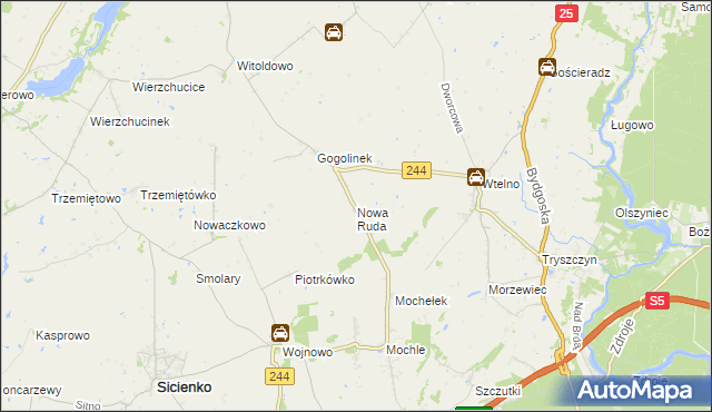 mapa Nowa Ruda gmina Sicienko, Nowa Ruda gmina Sicienko na mapie Targeo