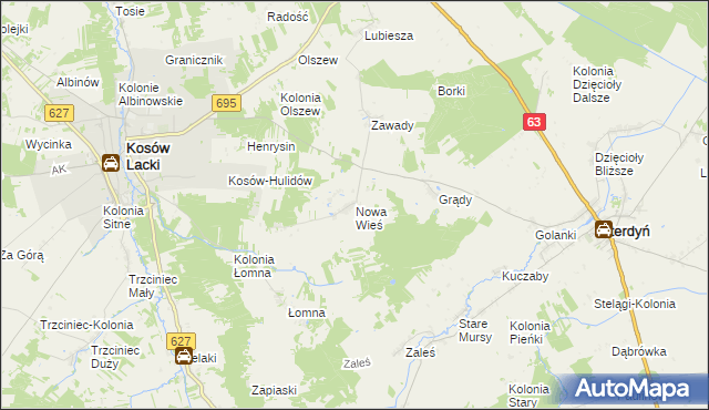 mapa Nowa Wieś gmina Kosów Lacki, Nowa Wieś gmina Kosów Lacki na mapie Targeo