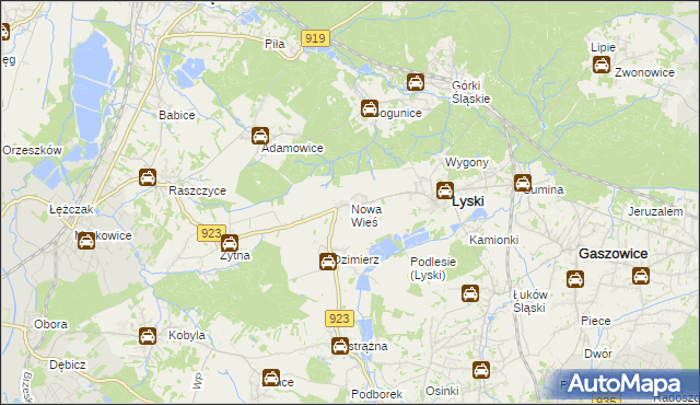 mapa Nowa Wieś gmina Lyski, Nowa Wieś gmina Lyski na mapie Targeo