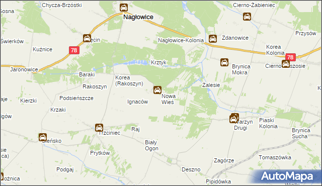 mapa Nowa Wieś gmina Nagłowice, Nowa Wieś gmina Nagłowice na mapie Targeo