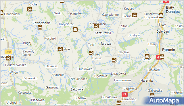 mapa Nowe Bystre, Nowe Bystre na mapie Targeo