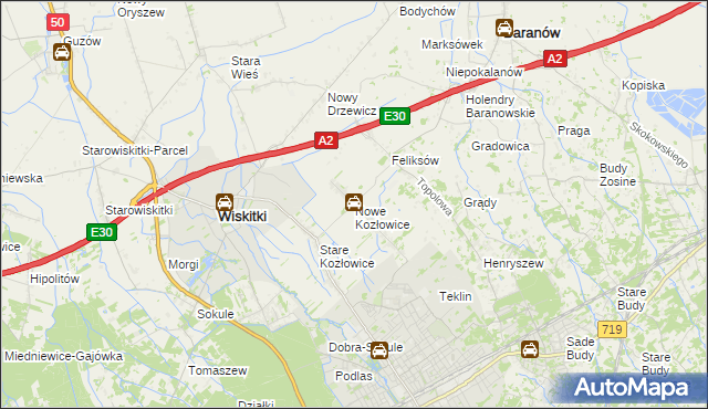 mapa Nowe Kozłowice, Nowe Kozłowice na mapie Targeo