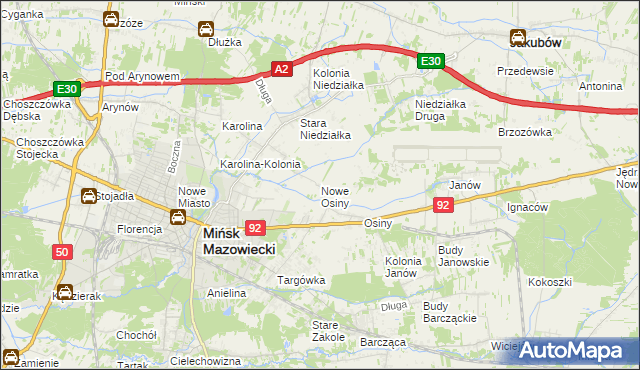 mapa Nowe Osiny, Nowe Osiny na mapie Targeo