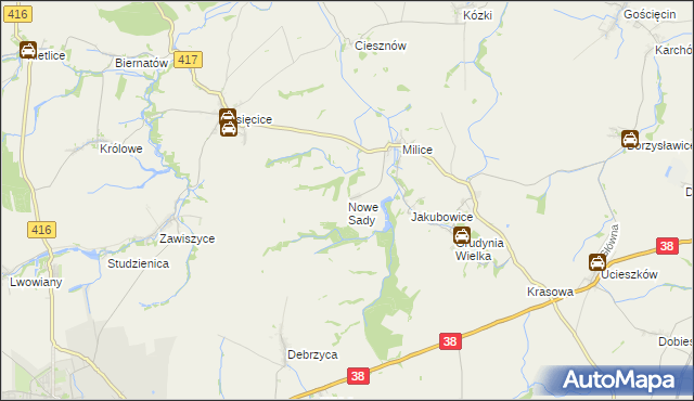 mapa Nowe Sady gmina Głubczyce, Nowe Sady gmina Głubczyce na mapie Targeo