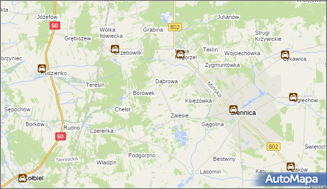 mapa Nowe Zalesie gmina Siennica, Nowe Zalesie gmina Siennica na mapie Targeo