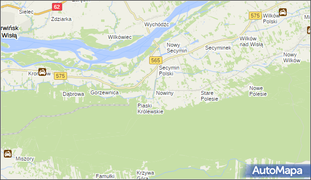 mapa Nowiny gmina Leoncin, Nowiny gmina Leoncin na mapie Targeo