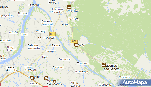 mapa Nowiny gmina Radomyśl nad Sanem, Nowiny gmina Radomyśl nad Sanem na mapie Targeo