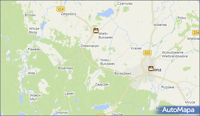 mapa Nowy Bukowiec gmina Skórcz, Nowy Bukowiec gmina Skórcz na mapie Targeo