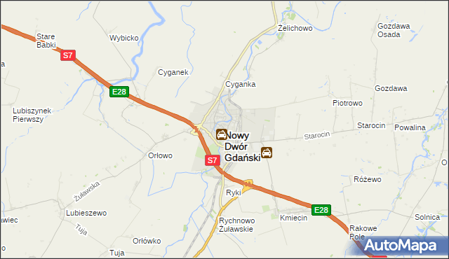 mapa Nowy Dwór Gdański, Nowy Dwór Gdański na mapie Targeo