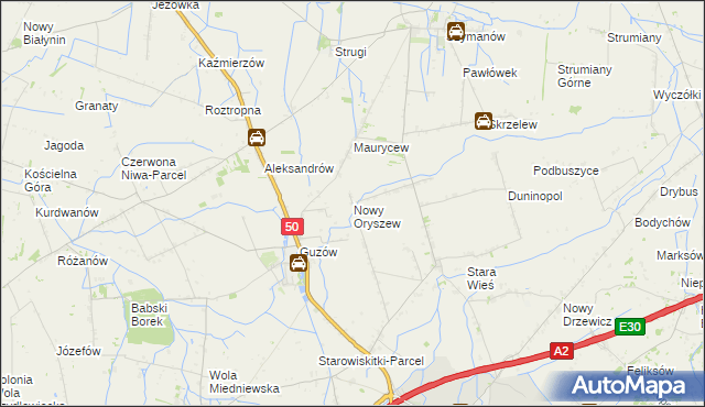 mapa Nowy Oryszew, Nowy Oryszew na mapie Targeo