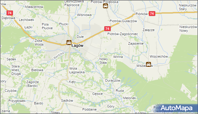 mapa Nowy Staw gmina Łagów, Nowy Staw gmina Łagów na mapie Targeo