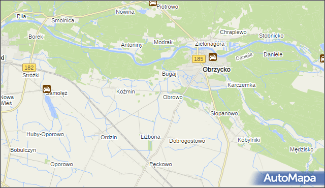 mapa Obrowo gmina Obrzycko, Obrowo gmina Obrzycko na mapie Targeo