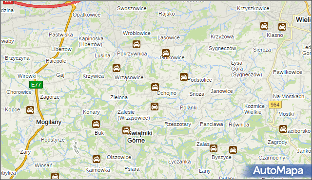 mapa Ochojno, Ochojno na mapie Targeo