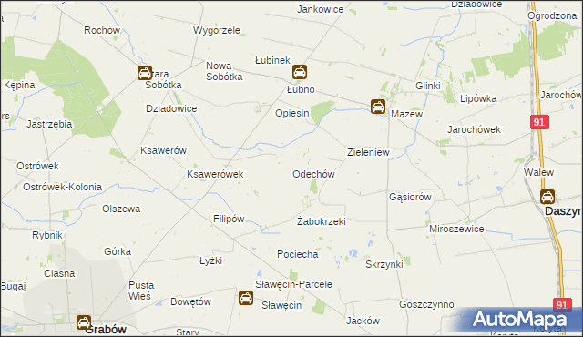 mapa Odechów gmina Grabów, Odechów gmina Grabów na mapie Targeo