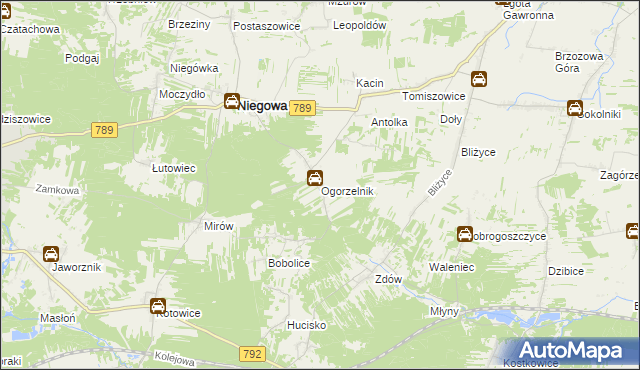 mapa Ogorzelnik, Ogorzelnik na mapie Targeo