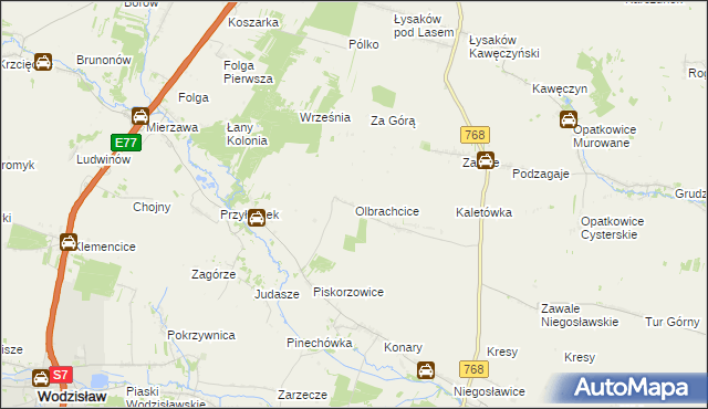 mapa Olbrachcice gmina Wodzisław, Olbrachcice gmina Wodzisław na mapie Targeo