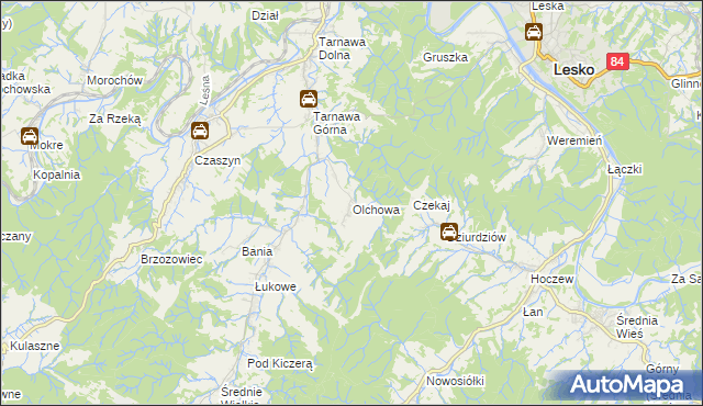 mapa Olchowa gmina Zagórz, Olchowa gmina Zagórz na mapie Targeo