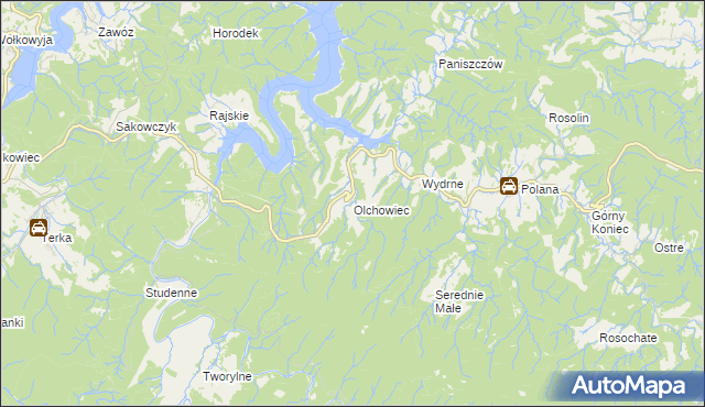 mapa Olchowiec gmina Czarna, Olchowiec gmina Czarna na mapie Targeo