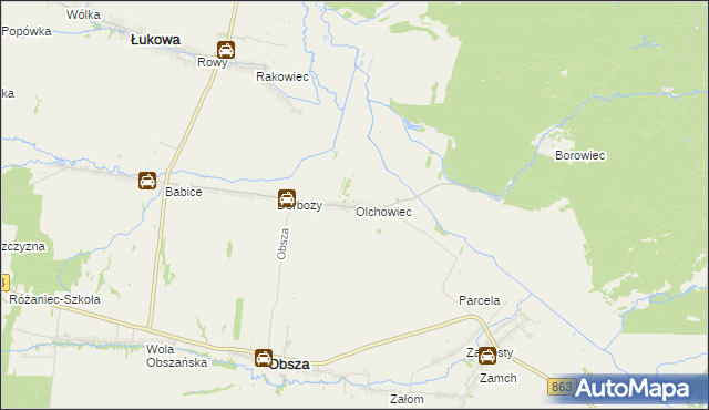 mapa Olchowiec gmina Obsza, Olchowiec gmina Obsza na mapie Targeo