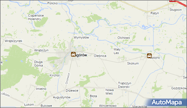 mapa Oleśnica gmina Zagórów, Oleśnica gmina Zagórów na mapie Targeo