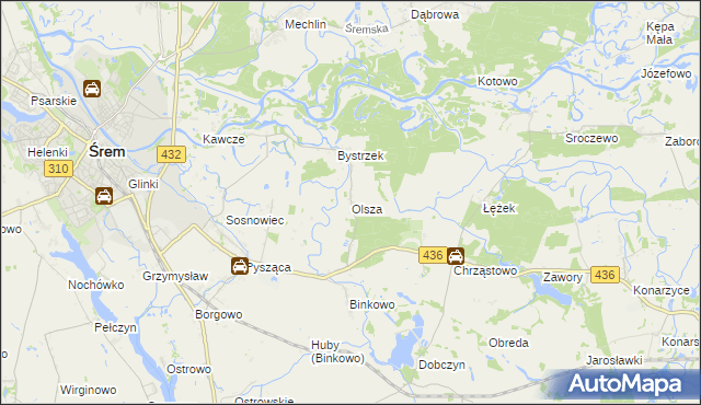 mapa Olsza gmina Śrem, Olsza gmina Śrem na mapie Targeo