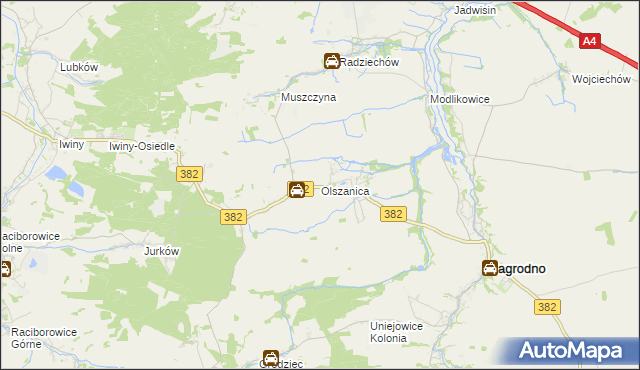 mapa Olszanica gmina Zagrodno, Olszanica gmina Zagrodno na mapie Targeo