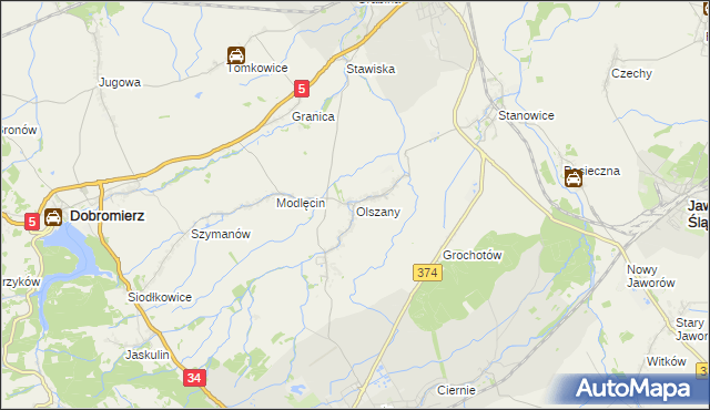 mapa Olszany gmina Strzegom, Olszany gmina Strzegom na mapie Targeo