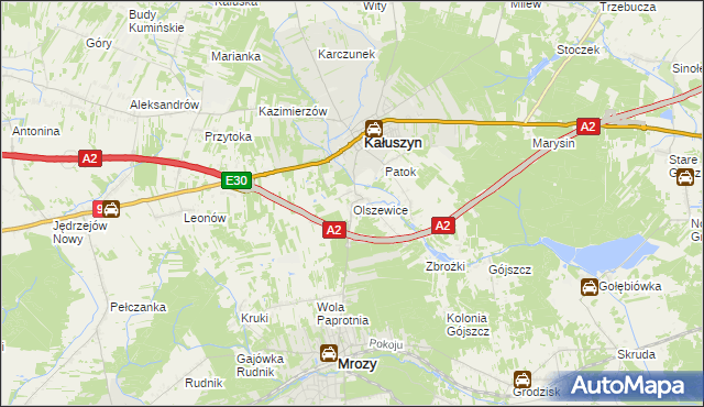 mapa Olszewice gmina Kałuszyn, Olszewice gmina Kałuszyn na mapie Targeo