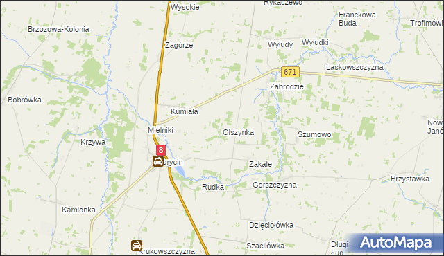 mapa Olszynka gmina Korycin, Olszynka gmina Korycin na mapie Targeo