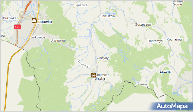 mapa Olszyny gmina Kamienna Góra, Olszyny gmina Kamienna Góra na mapie Targeo