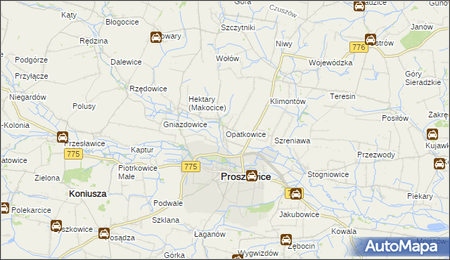 mapa Opatkowice gmina Proszowice, Opatkowice gmina Proszowice na mapie Targeo