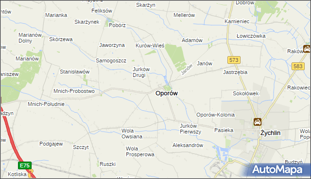 mapa Oporów powiat kutnowski, Oporów powiat kutnowski na mapie Targeo