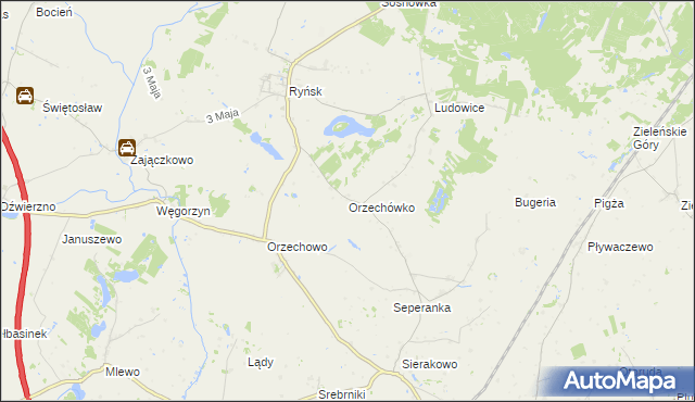 mapa Orzechówko gmina Ryńsk, Orzechówko gmina Ryńsk na mapie Targeo
