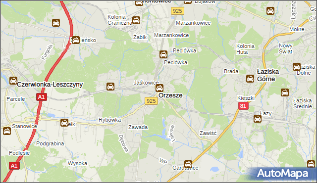 mapa Orzesze powiat mikołowski, Orzesze powiat mikołowski na mapie Targeo