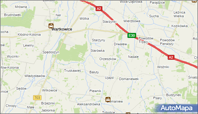 mapa Orzeszków gmina Wartkowice, Orzeszków gmina Wartkowice na mapie Targeo