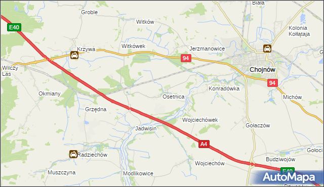 mapa Osetnica, Osetnica na mapie Targeo