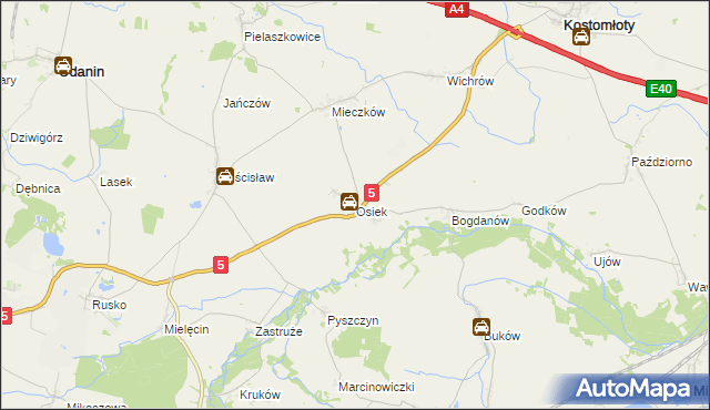 mapa Osiek gmina Kostomłoty, Osiek gmina Kostomłoty na mapie Targeo