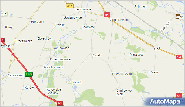 mapa Osiek gmina Oława, Osiek gmina Oława na mapie Targeo