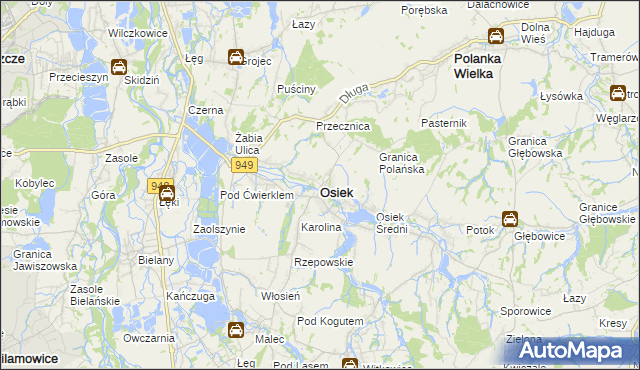 mapa Osiek powiat oświęcimski, Osiek powiat oświęcimski na mapie Targeo