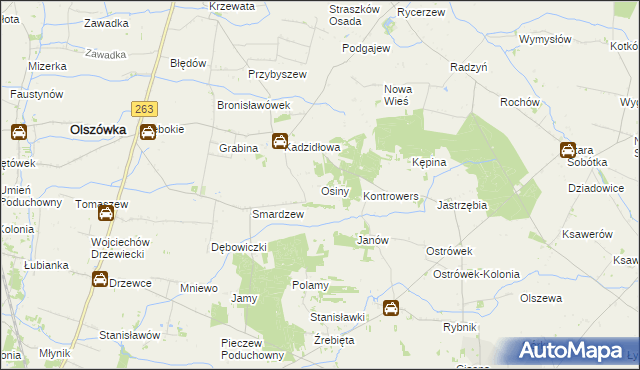 mapa Osiny gmina Grabów, Osiny gmina Grabów na mapie Targeo